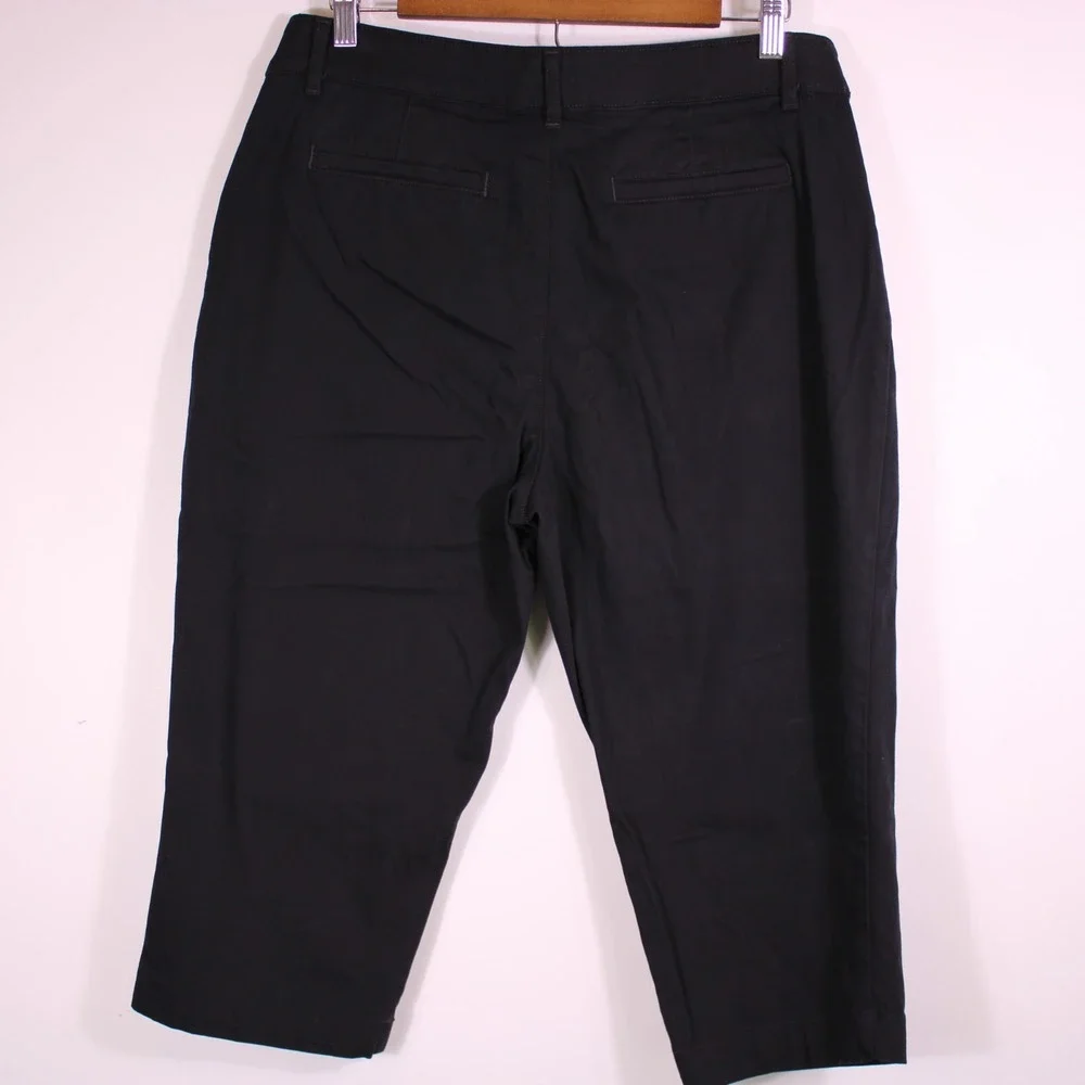St. Johns Bay Capri Pants Womens 12 Black Classic Casual Stretch Mid-Rise 33x18